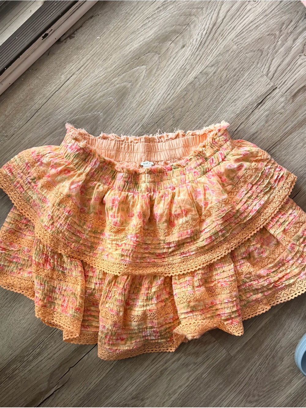 aerie Peach Tiered Crochet-Trim Skater Skirt
